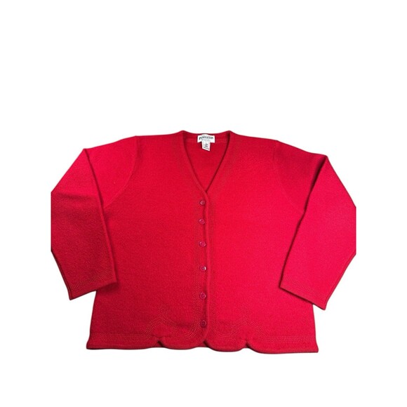 Vintage Pendleton Boiled Wool Cardigan Scalloped Hem Cherry Red Large Cottage - Picture 2 of 9